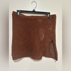 Brown Knit Skirt with Side Slit Swim cover up